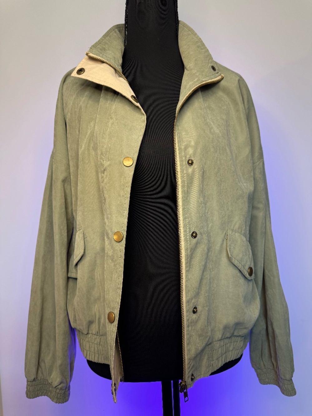 MINE Los Angeles Utility Jacket Sage Green Lightweight Zip Snap Jacket Size Medi